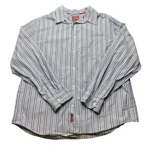 Vintage Chaps Denim Athletic Fit Mens XL Button Up Striped Shirt Light Blue